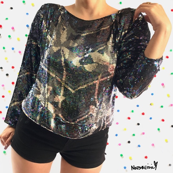 Oleg Cassini Tops - Vintage Oleg Cassini Multicolored Sequin Top